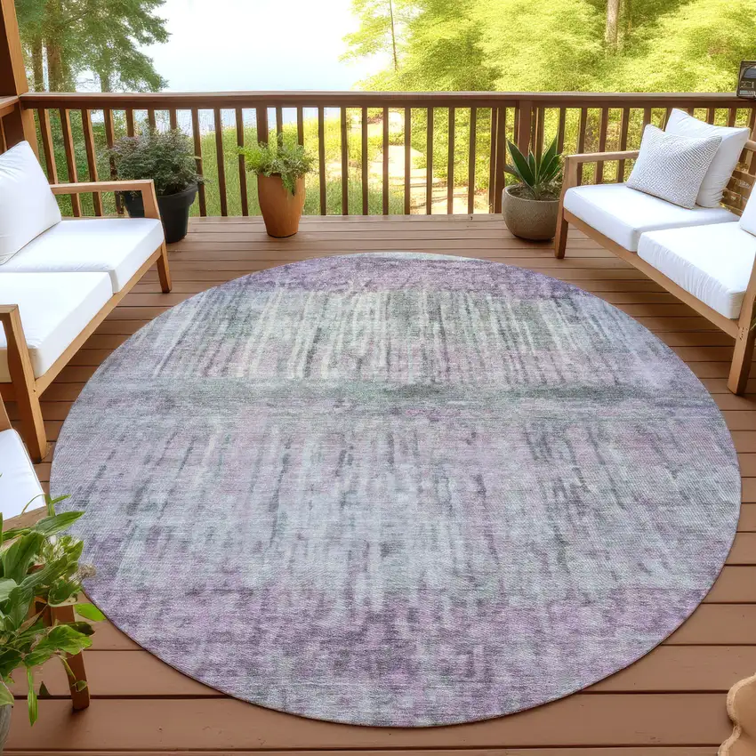8' Lavender And Plum Round Abstract Washable Indoor Outdoor Area Rug Photo 4