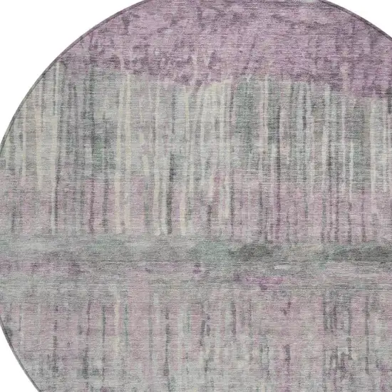 8' Lavender And Plum Round Abstract Washable Indoor Outdoor Area Rug Photo 2