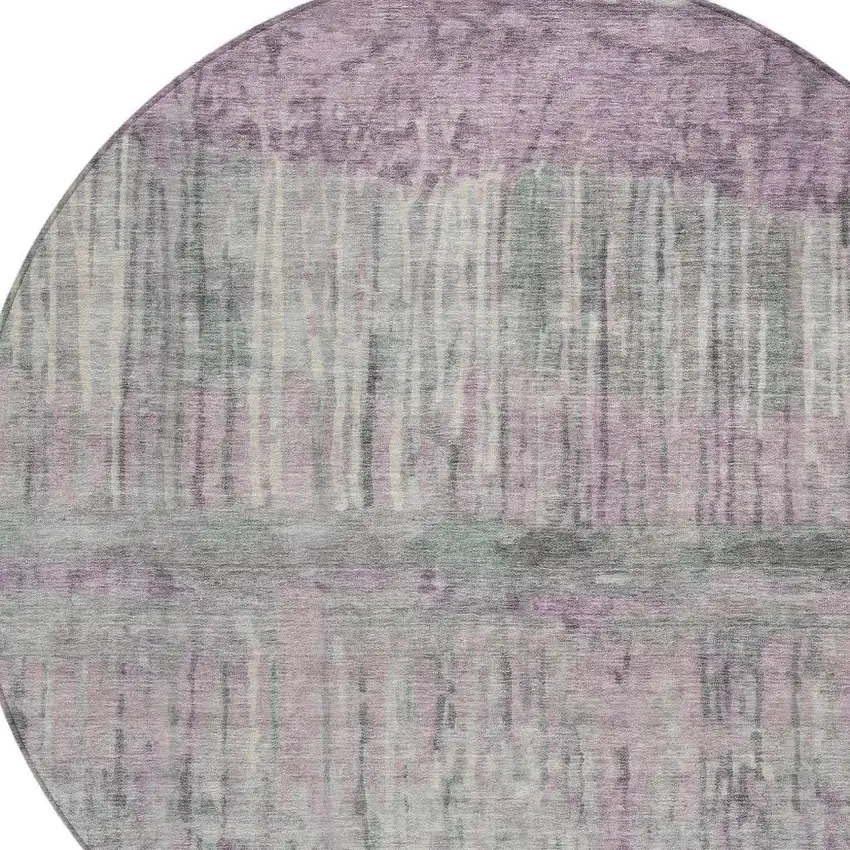 8' Lavender And Plum Round Abstract Washable Indoor Outdoor Area Rug Photo 2