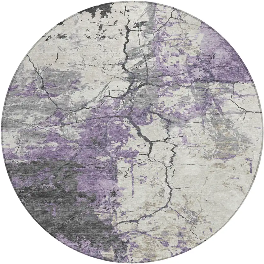 8' Lavender And Plum Round Abstract Washable Indoor Outdoor Area Rug Photo 6