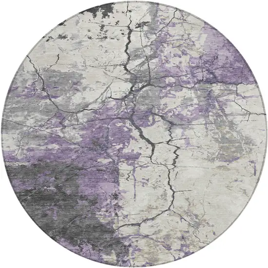 8' Lavender And Plum Round Abstract Washable Indoor Outdoor Area Rug Photo 6