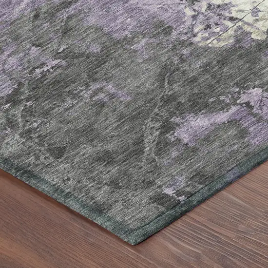 8' Lavender And Plum Round Abstract Washable Indoor Outdoor Area Rug Photo 3