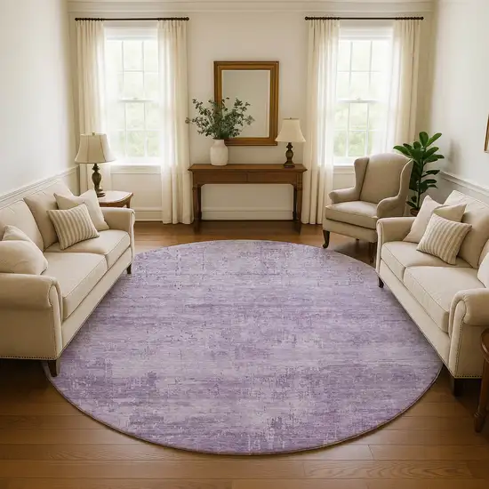 8' Lavender And Purple Abstract Washable Round Rug With UV Protection Photo 4