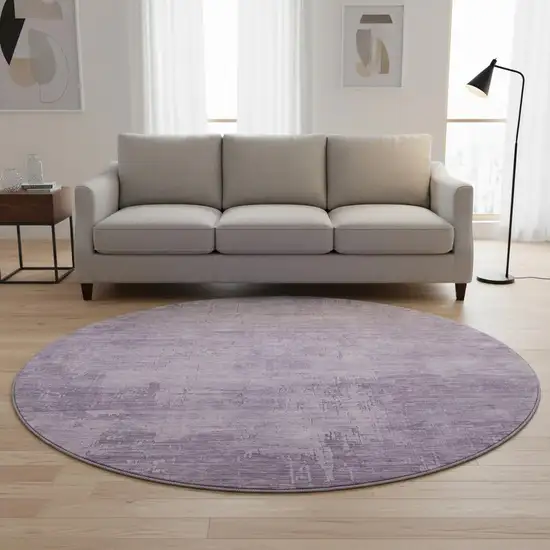 8' Lavender And Purple Abstract Washable Round Rug With UV Protection Photo 2