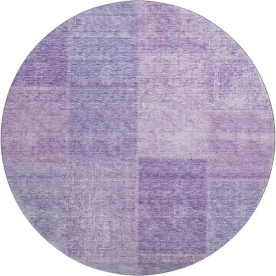 8' Lavender And Purple Patchwork Washable Round Rug With UV Protection Photo 1