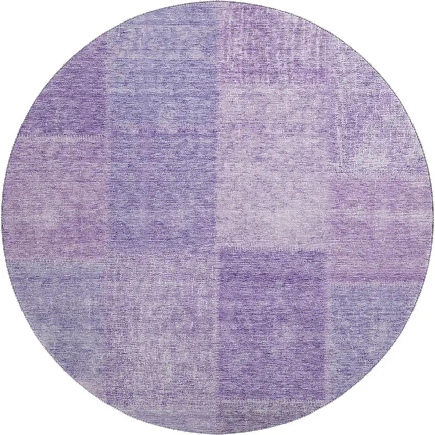 8' Lavender And Purple Patchwork Washable Round Rug With UV Protection Photo 1
