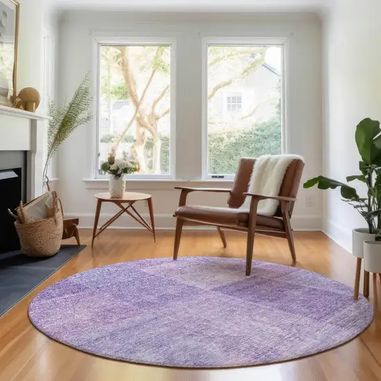 8' Lavender And Purple Patchwork Washable Round Rug With UV Protection Photo 5