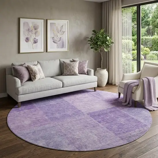 8' Lavender And Purple Patchwork Washable Round Rug With UV Protection Photo 1