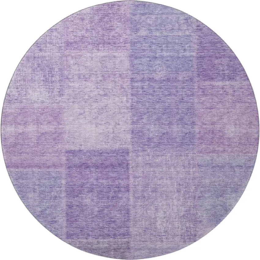 8' Lavender And Purple Patchwork Washable Round Rug With UV Protection Photo 4