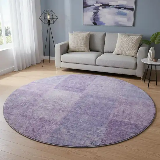 8' Lavender And Purple Patchwork Washable Round Rug With UV Protection Photo 2