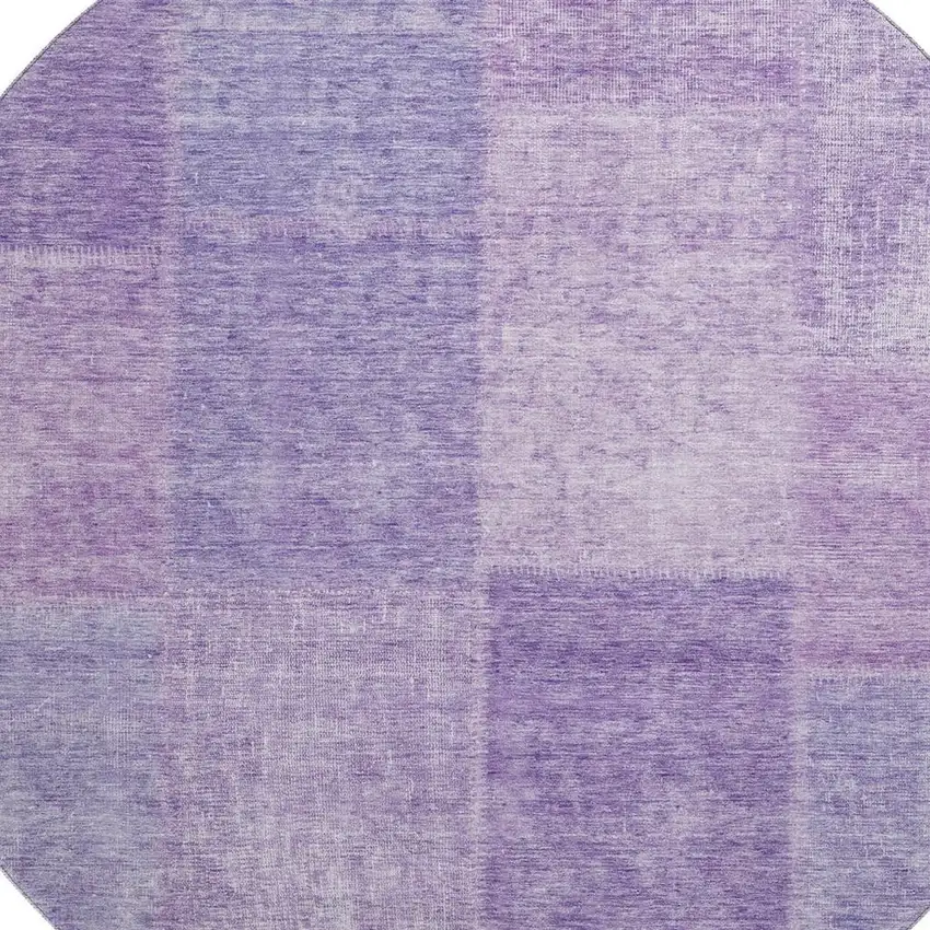 8' Lavender And Purple Patchwork Washable Round Rug With UV Protection Photo 3