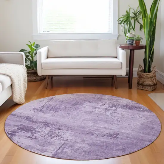 8' Lavender And Purple Round Abstract Washable Indoor Outdoor Area Rug Photo 8