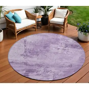 Photo of 8' Lavender And Purple Round Abstract Washable Indoor Outdoor Area Rug