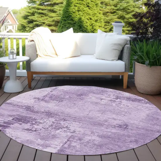 8' Lavender And Purple Round Abstract Washable Indoor Outdoor Area Rug Photo 7