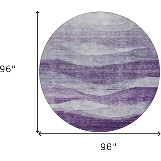 8' Lavender And Purple Round Abstract Washable Indoor Outdoor Area Rug Photo 9