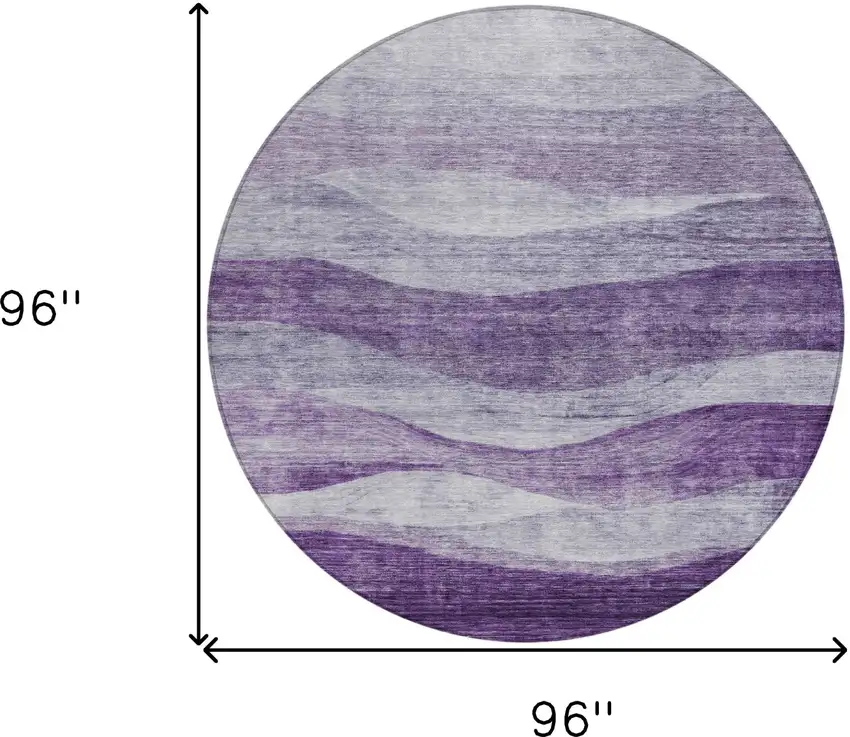 8' Lavender And Purple Round Abstract Washable Indoor Outdoor Area Rug Photo 9