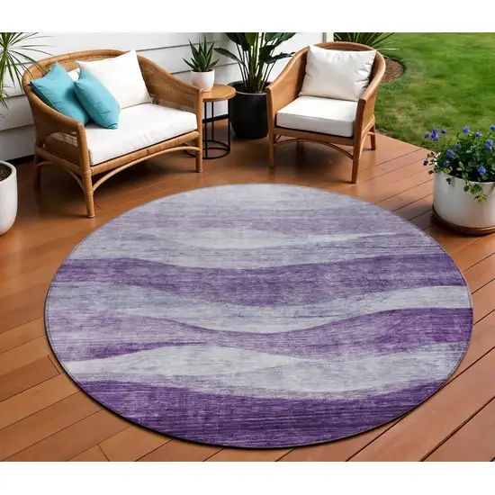 8' Lavender And Purple Round Abstract Washable Indoor Outdoor Area Rug Photo 1