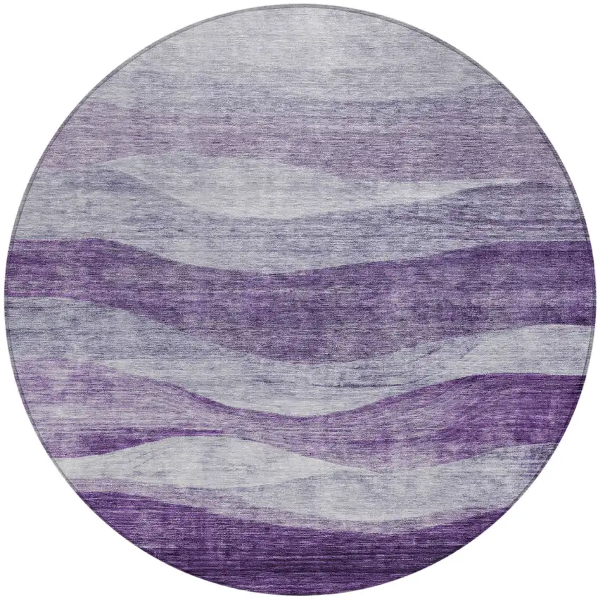 8' Lavender And Purple Round Abstract Washable Indoor Outdoor Area Rug Photo 2