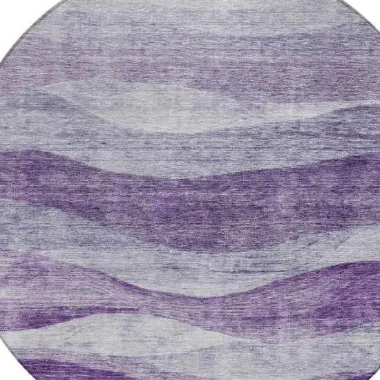 8' Lavender And Purple Round Abstract Washable Indoor Outdoor Area Rug Photo 5