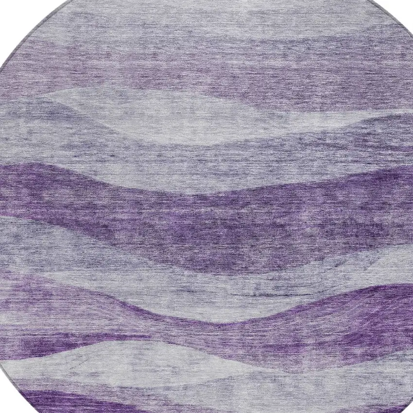 8' Lavender And Purple Round Abstract Washable Indoor Outdoor Area Rug Photo 5