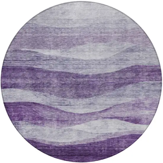 8' Lavender And Purple Round Abstract Washable Indoor Outdoor Area Rug Photo 6