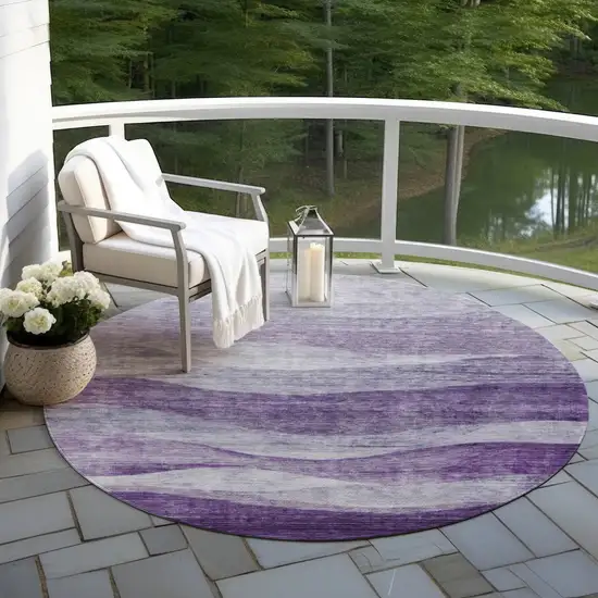 8' Lavender And Purple Round Abstract Washable Indoor Outdoor Area Rug Photo 7