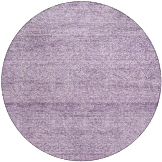 8' Lavender And Purple Round Abstract Washable Indoor Outdoor Area Rug Photo 2