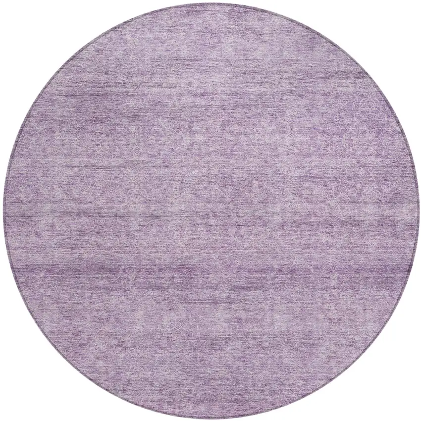 8' Lavender And Purple Round Abstract Washable Indoor Outdoor Area Rug Photo 2