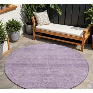 Photo of 8' Lavender And Purple Round Abstract Washable Indoor Outdoor Area Rug