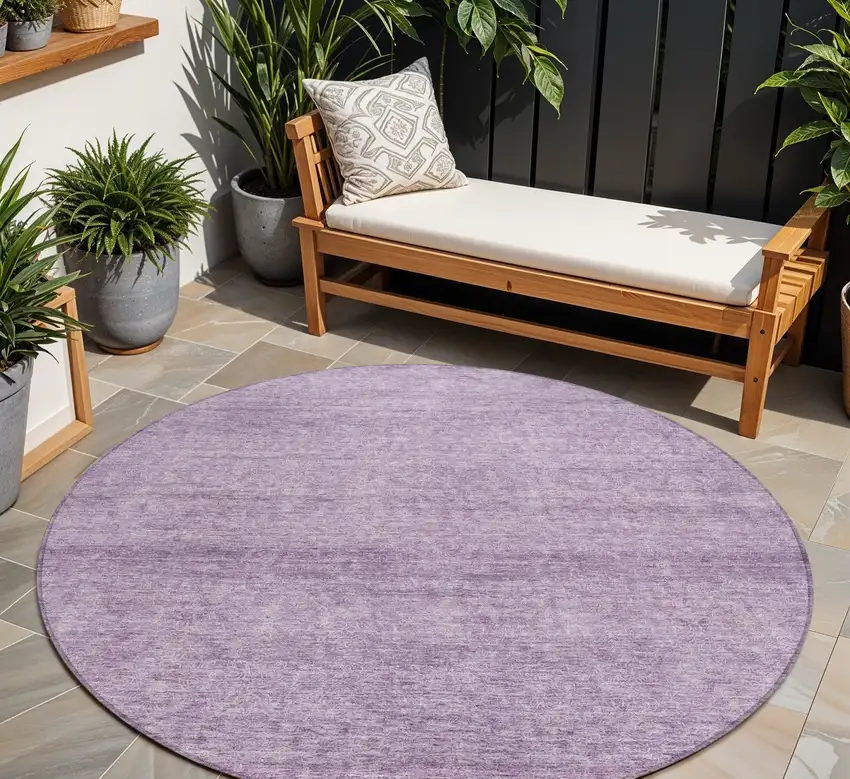8' Lavender And Purple Round Abstract Washable Indoor Outdoor Area Rug Photo 1