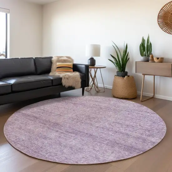 8' Lavender And Purple Round Abstract Washable Indoor Outdoor Area Rug Photo 7