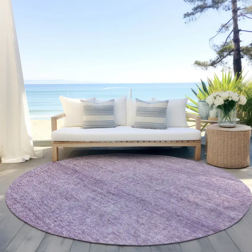 8' Lavender And Purple Round Abstract Washable Indoor Outdoor Area Rug Photo 6