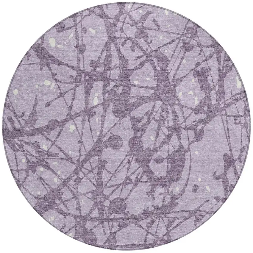 8' Lavender And Purple Round Abstract Washable Indoor Outdoor Area Rug Photo 3