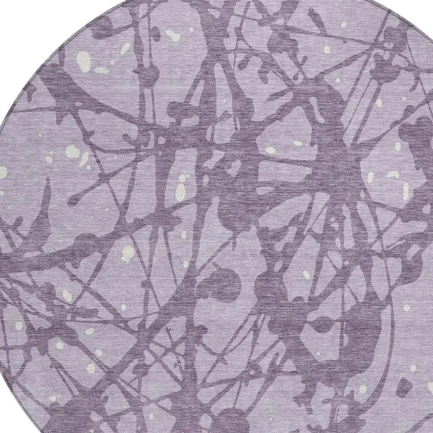 8' Lavender And Purple Round Abstract Washable Indoor Outdoor Area Rug Photo 2