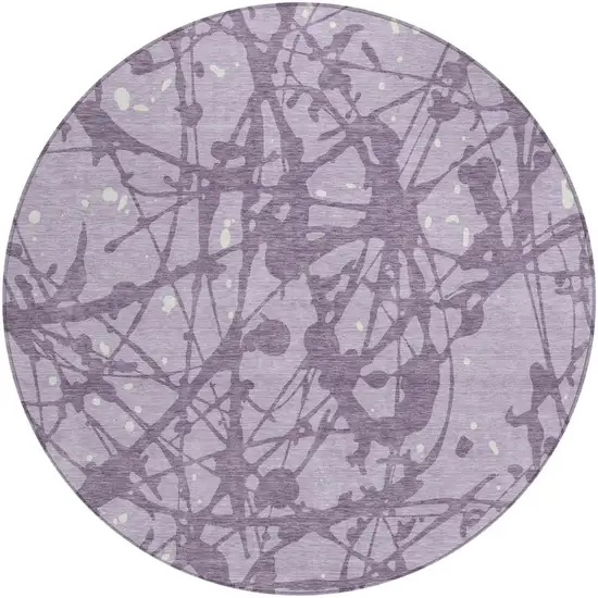8' Lavender And Purple Round Abstract Washable Indoor Outdoor Area Rug Photo 1