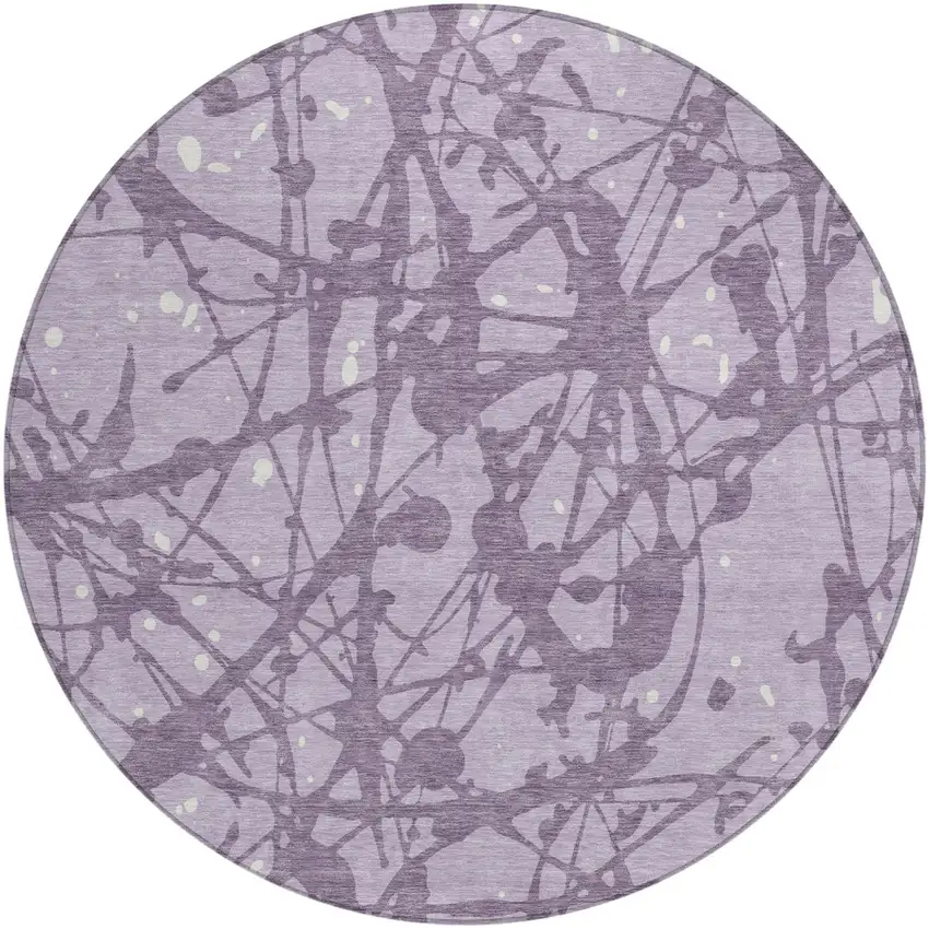 8' Lavender And Purple Round Abstract Washable Indoor Outdoor Area Rug Photo 1