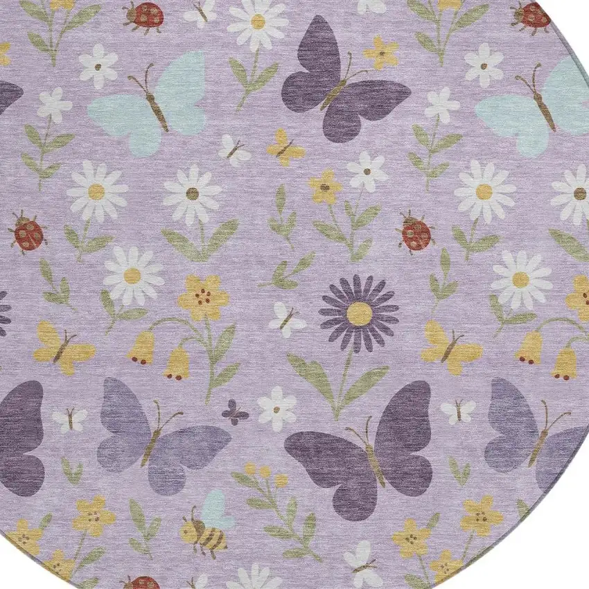 8' Lavender And Purple Round Abstract Washable Indoor Outdoor Area Rug Photo 2