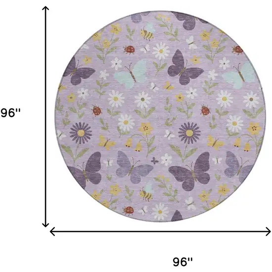 8' Lavender And Purple Round Abstract Washable Indoor Outdoor Area Rug Photo 6