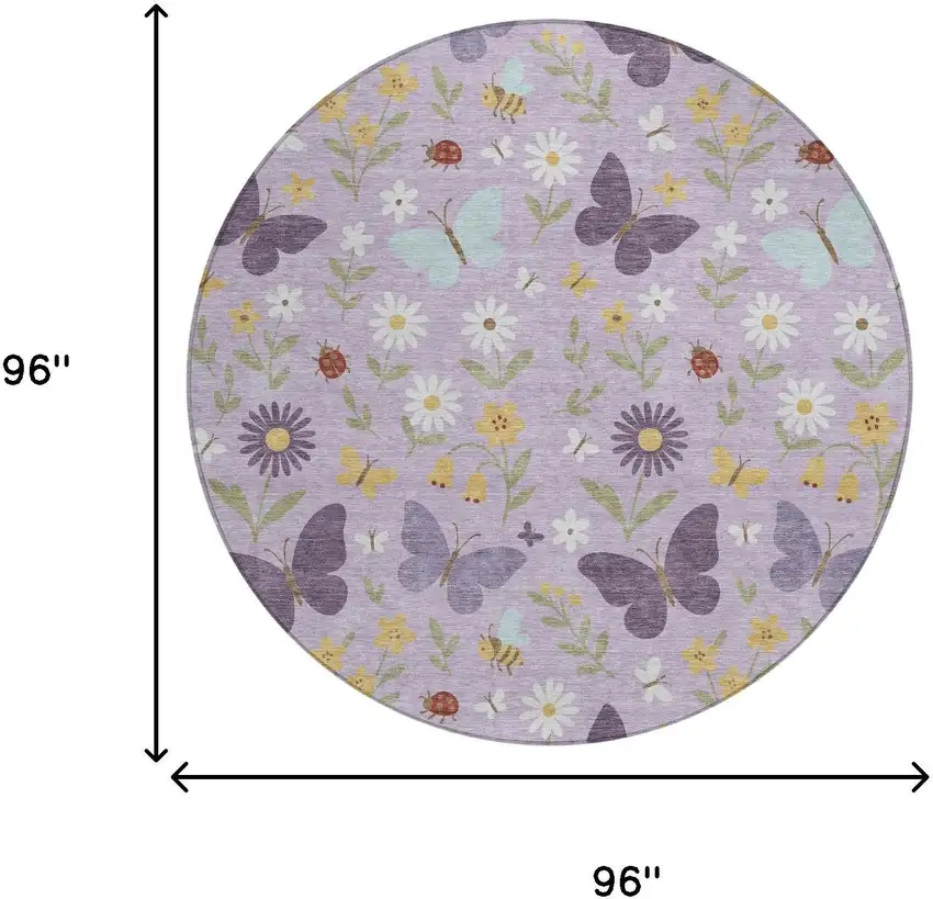 8' Lavender And Purple Round Abstract Washable Indoor Outdoor Area Rug Photo 6