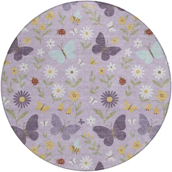 8' Lavender And Purple Round Abstract Washable Indoor Outdoor Area Rug Photo 1