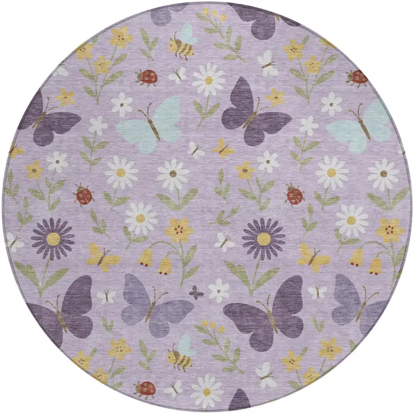 8' Lavender And Purple Round Abstract Washable Indoor Outdoor Area Rug Photo 1