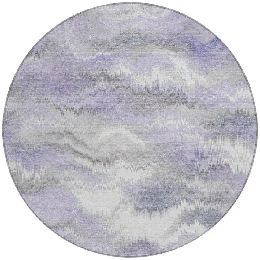 8' Lavender And Purple Round Abstract Washable Indoor Outdoor Area Rug Photo 3