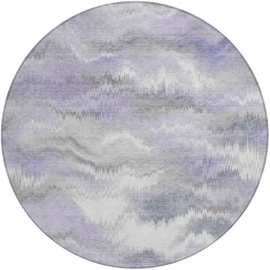 8' Lavender And Purple Round Abstract Washable Indoor Outdoor Area Rug Photo 1
