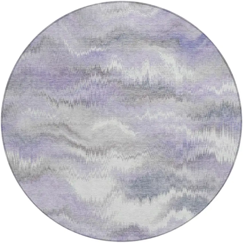 8' Lavender And Purple Round Abstract Washable Indoor Outdoor Area Rug Photo 1
