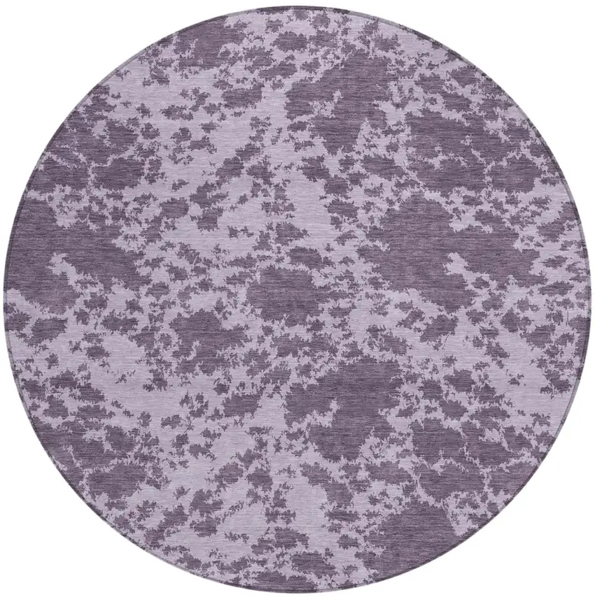 8' Lavender And Purple Round Abstract Washable Indoor Outdoor Area Rug Photo 1
