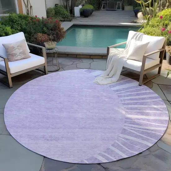 8' Lavender And Purple Round Abstract Washable Indoor Outdoor Area Rug Photo 6