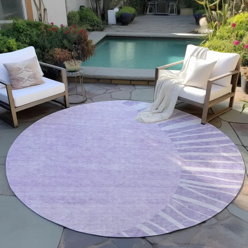 8' Lavender And Purple Round Abstract Washable Indoor Outdoor Area Rug Photo 6
