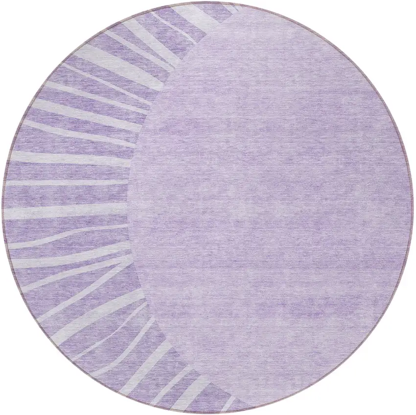 8' Lavender And Purple Round Abstract Washable Indoor Outdoor Area Rug Photo 5