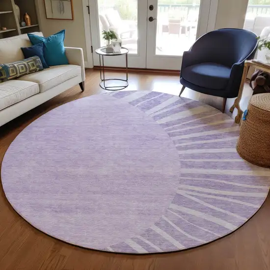 8' Lavender And Purple Round Abstract Washable Indoor Outdoor Area Rug Photo 7