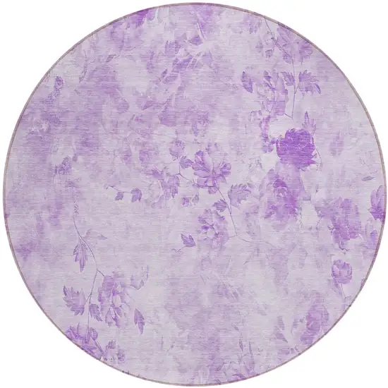 8' Lavender And Purple Round Floral Washable Indoor Outdoor Area Rug Photo 1
